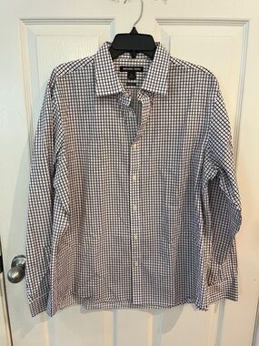Michael Kors Men’s Black and White Grid Dress Shirt